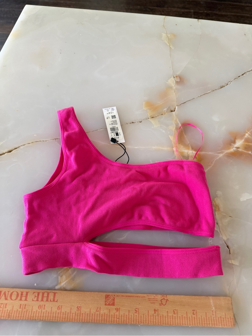 Garage One-Shoulder Cutout Sports Bralette - Hot Pink